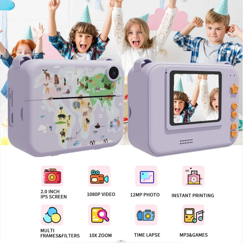 Mini Câmera com Impressão Instantânea para Crianças