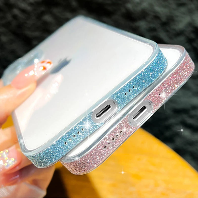 Capa com Glitter de Plástico de Vidro Temperado para IPhone