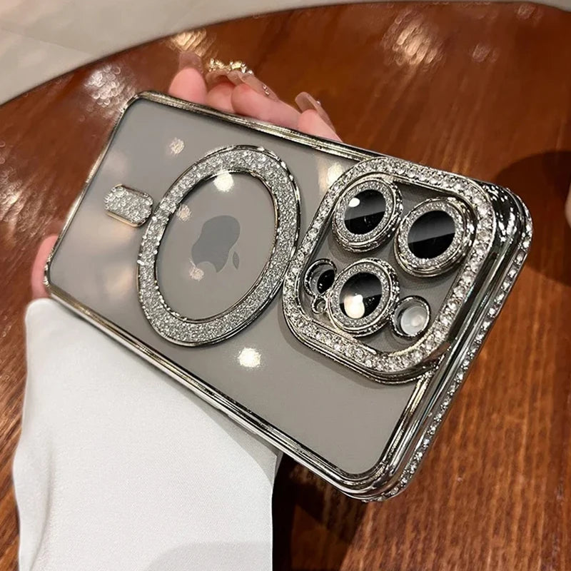 Capa com Glitter Diamond Magsafe Carga sem Fio para Iphone